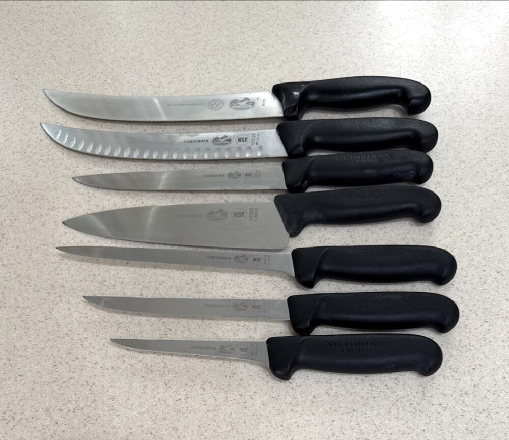 7 Victorinox Forschner Knives Knife Set 9” to 16” long SWISS Made vtg
